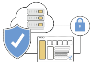 Secure cloud storage and encrypted data illustration.