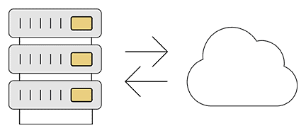 Cloud computing concept with three servers and cloud icon.